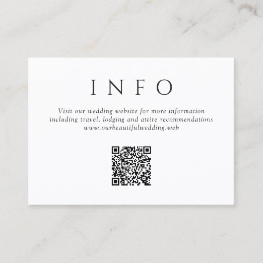Moderne zwart-wit minimalistische QR-code trouwkaa Informatiekaartje (Voorkant)