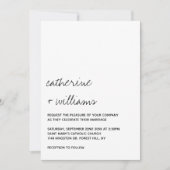 Moderne Zwart & Wit Minimalistische Script Bruilof Kaart (Voorkant)