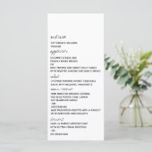 Moderne Zwart & Wit Minimalistische Script Bruilof Menu (Staand voorkant)