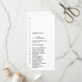 Moderne Zwart & Wit Minimalistische Script Bruilof Programmakaart