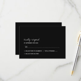 Moderne Zwart & Wit Minimalistische Script Bruilof RSVP Kaartje