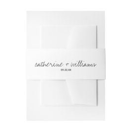 Moderne Zwart & Wit Minimalistische Script Bruilof Uitnodigingen Wikkel