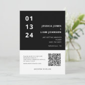 Moderne Zwart-Wit Minimalistische Trouw-QR-code Save The Date (Staand voorkant)