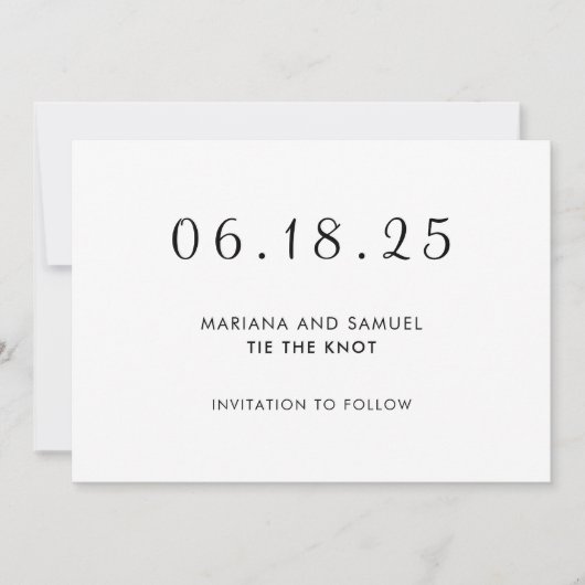 Moderne Zwart-Wit Minimalistische Trouw Save The Date (Voorkant)
