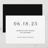 Moderne Zwart-Wit Minimalistische Trouw Save The Date (Voorkant / Achterkant)