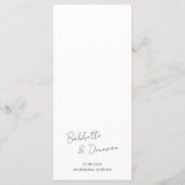 Moderne zwart-wit minimalistische trouwdag menu (Achterkant)
