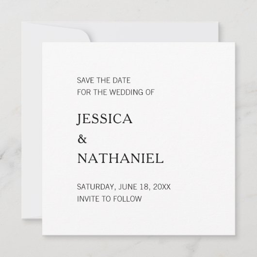 Moderne zwart-wit minimalistische trouwdag save the date (Voorkant)