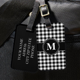 Moderne zwart-wit monogram bagagelabel
