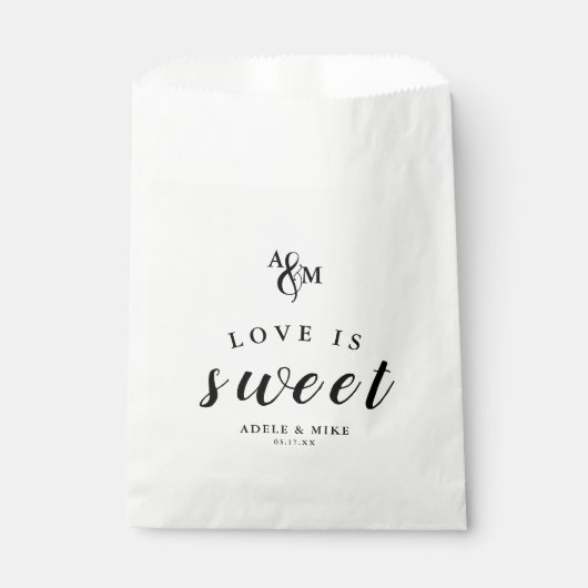 Moderne zwart-wit monogram bruiloft bedankzakje (Voorkant)