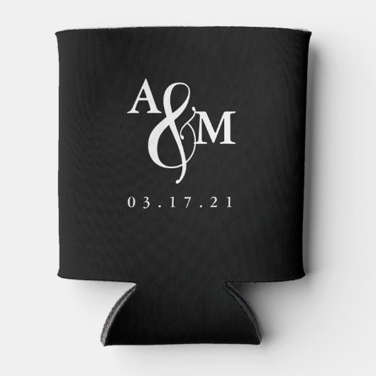 Moderne zwart-wit monogram bruiloft blikjeskoeler (Voorkant)