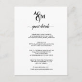 Moderne zwart-wit monogram bruiloft informatiekaartje (Voorkant)