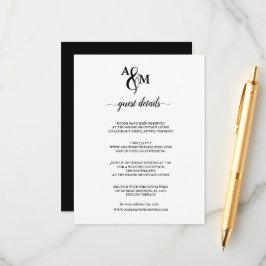 Moderne zwart-wit monogram bruiloft informatiekaartje