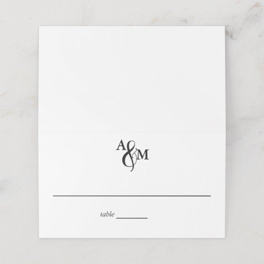 Moderne zwart-wit monogram bruiloft plaatskaartje (Buitenkant ongevouwen)