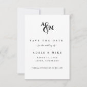 Moderne zwart-wit monogram bruiloft save the date (Voorkant)