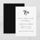 Moderne zwart-wit monogram bruiloft save the date (Voorkant / Achterkant)