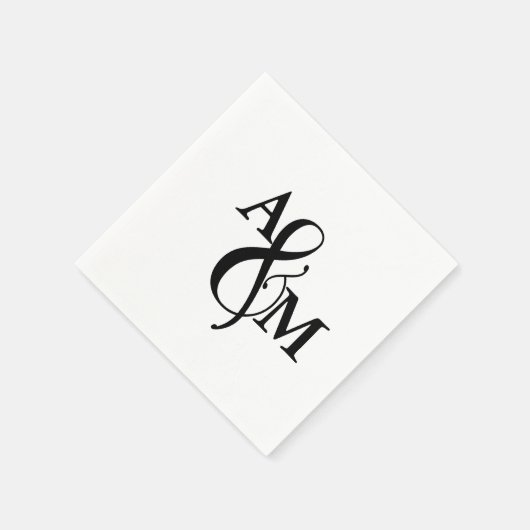 Moderne zwart-wit monogram bruiloft servet (Hoek)