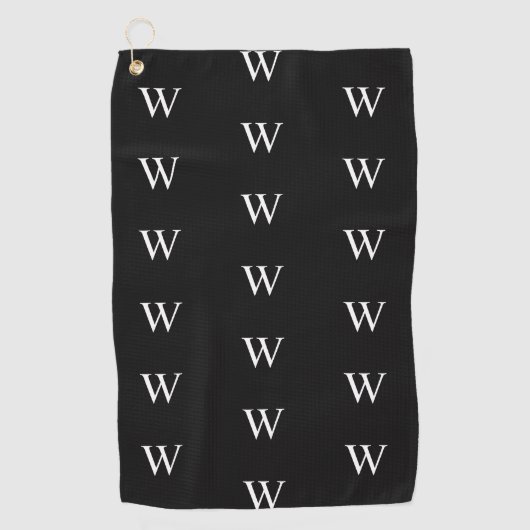 Moderne zwart-wit monogram initiaal golfhanddoek (Voorkant)