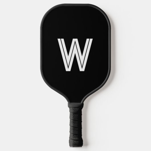 Moderne zwart-wit monogram initiaal pickleball paddle (Voorkant)