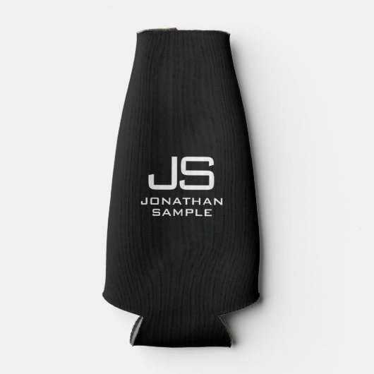 Moderne zwart-wit monogram Initiaal Sjabloon Flesjeskoeler (Voorkant)