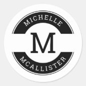 Moderne zwart-wit monogram initiaal sticker (Voorkant)