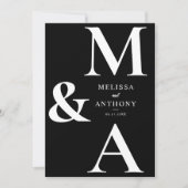 Moderne zwart-wit Monogram Minimalistische bruilof Kaart (Voorkant)