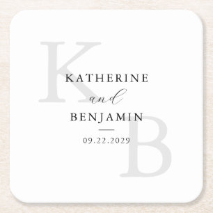 Moderne zwart-wit Monogram Minimalistische bruilof Kartonnen Onderzetters