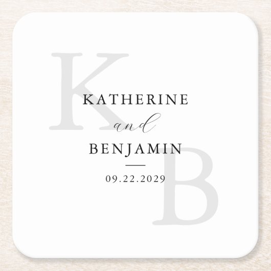 Moderne zwart-wit Monogram Minimalistische bruilof Kartonnen Onderzetters (Voorkant)