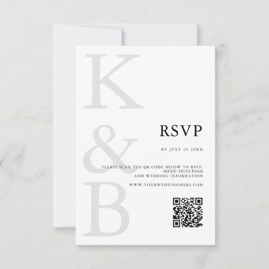 Moderne zwart-wit Monogram Minimalistische bruilof RSVP Kaartje (Voorkant)