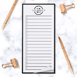 Moderne Zwart Wit Monogram Naam Te Doen Lijst Magnetisch Notitieblok<br><div class="desc">Nog een handig notitieblok van JessicaAmber! U kunt nu al uw belangrijke taken bijhouden, op één eenvoudige locatie. Dit minimalistische notitieboek in het wit heeft een zwarte rand en tekst in een cirkel die jouw naam over een lettermonogram zegt. U kunt de tekst naar behoefte bewerken. Vink wat vakjes aan...</div>
