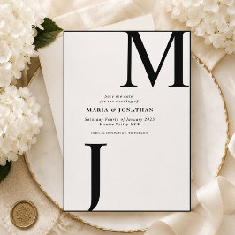 Moderne Zwart-Wit Monogram save the date