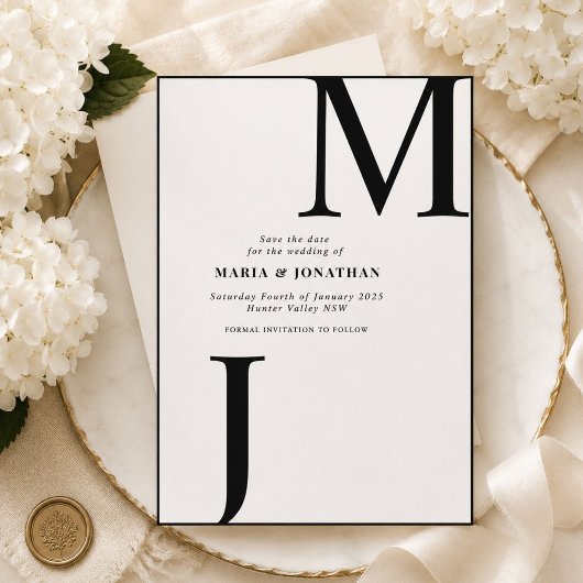 Moderne Zwart-Wit Monogram save the date