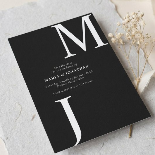 Moderne Zwart-Wit Monogram save the date