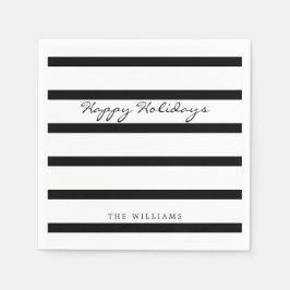 Moderne zwart-wit monogram streep Happy Holiday Servet
