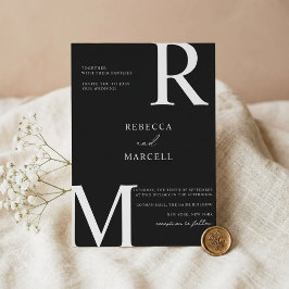 Moderne Zwart-Wit Monogram Trouwuitnodiging Kaart