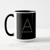 Moderne Zwart & Wit Monogrammed Koffie Mok (Links)