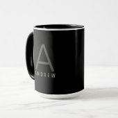 Moderne Zwart & Wit Monogrammed Koffie Mok (Voorkant links)
