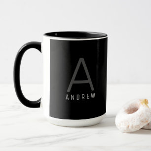 Moderne Zwart & Wit Monogrammed Koffie Mok