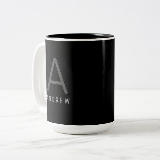 Moderne Zwart & Wit Monogrammed Koffie Mok (Voorkant links)
