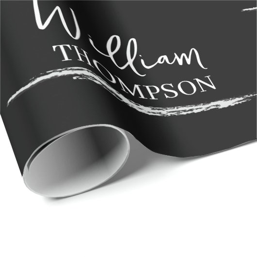 Moderne zwart-wit monogrammed naam cadeaupapier (Rol Hoek)