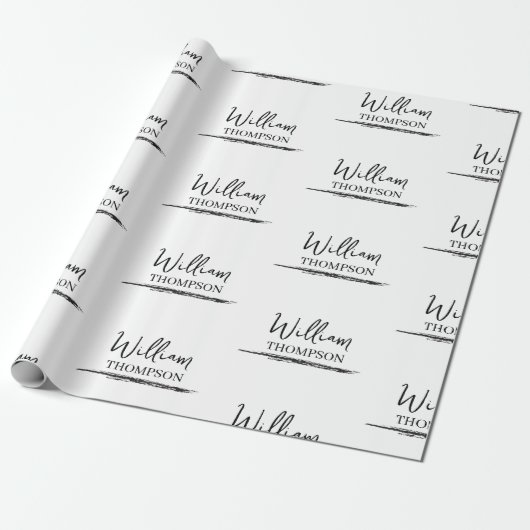Moderne zwart-wit monogrammed naam cadeaupapier (Uitgerold)