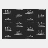 Moderne zwart-wit monogrammed naam inpakpapier vel (Voorkant 3)