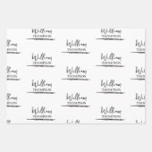 Moderne zwart-wit monogrammed naam inpakpapier vel (Voorkant 2)