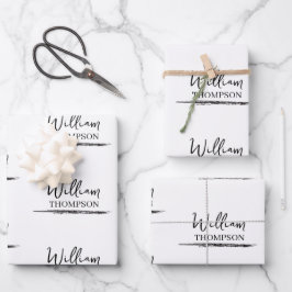 Moderne zwart-wit monogrammed naam inpakpapier vel