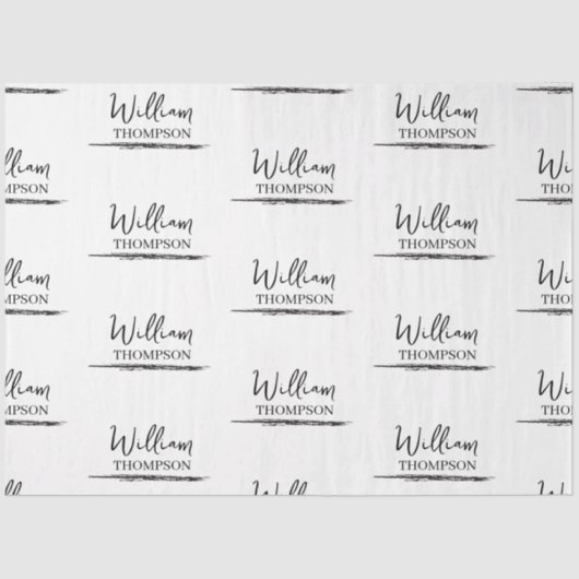 Moderne zwart-wit monogrammed naam tissuepapier (Voorkant)