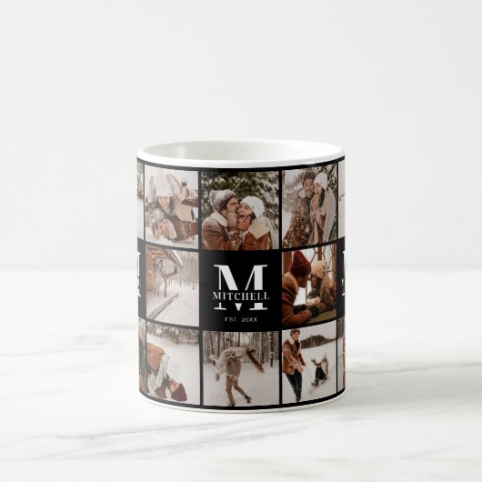 Moderne zwart-wit multi foto collage Keepsake Koffiemok (Center)