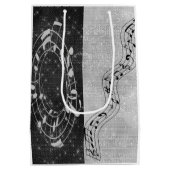 Moderne zwart-wit muzieknoten medium cadeauzakje (Achterkant)