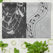 Moderne zwart-wit muzieknoten theedoek (Gevouwen)