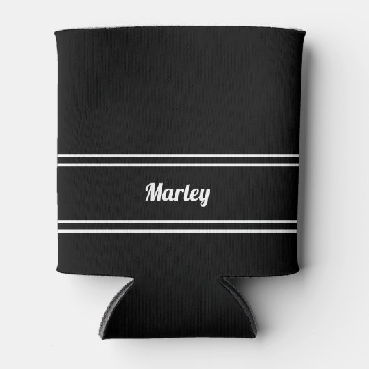 Moderne Zwart & Wit Naam Minimalistisch Blikjeskoeler (Voorkant)