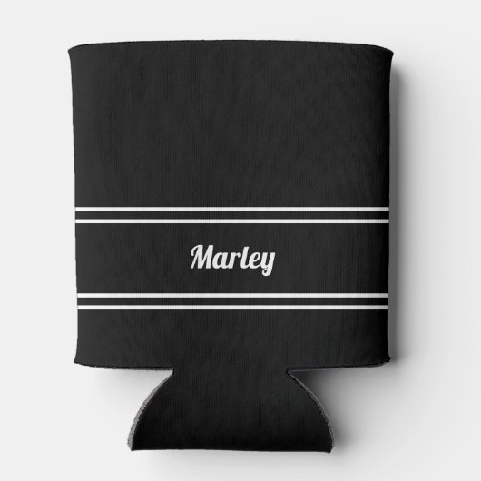 Moderne Zwart & Wit Naam Minimalistisch Blikjeskoeler (Achterkant)