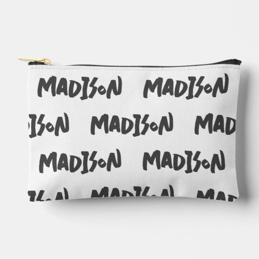 Moderne Zwart-Wit Naam Print Rits Pouch Etui (Voorkant)